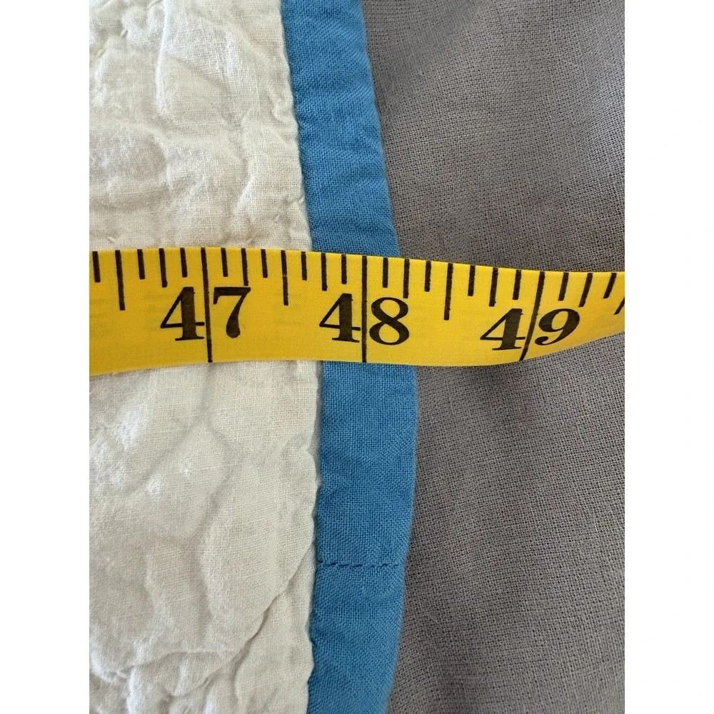 Antique Cotton Patchwork‎ Quilt Blue White Handmade Square Blocks 48